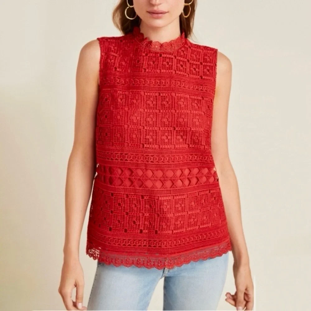 Daniel Rainn for Anthropologie Lourdes Lace Shell Top in Brick Red size Large